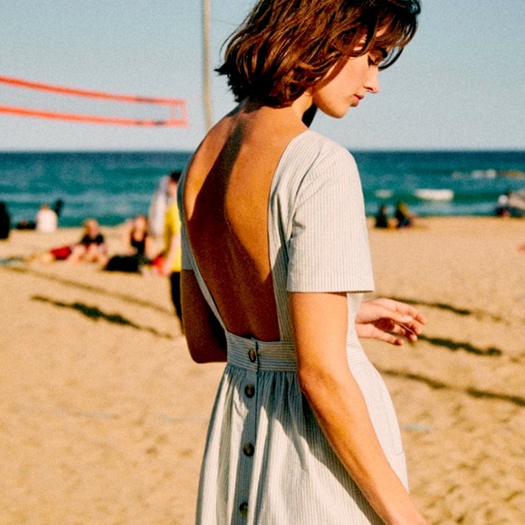 Sezane Odalie Dress EU36 White w/Light blue stripes so elegant S36 France US2 - Picture 2 of 5